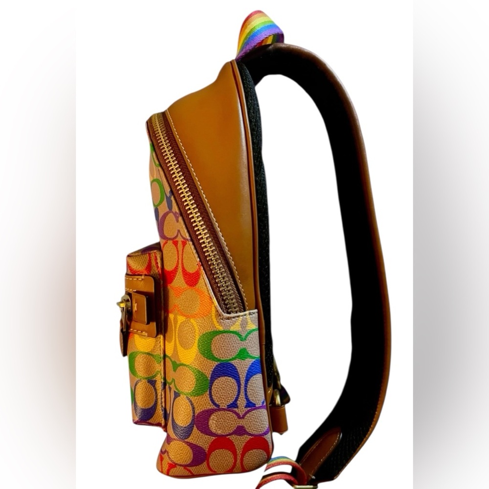 Coach Academy Backpack w/Matching Slim Card Case, In Rainbow Signature Canvas - Picture 7 of 16